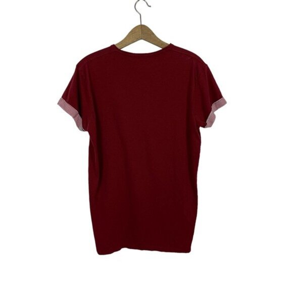 19 Ninety One Cotton On Burgundy Striped Pocket T Shirt Cuffed Sleeve Casual L - Picture 3 of 5